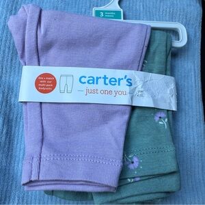 Carter's (2) Pack Pants 100% Cotton Purple & Green Floral Baby 3 Months New NWT
